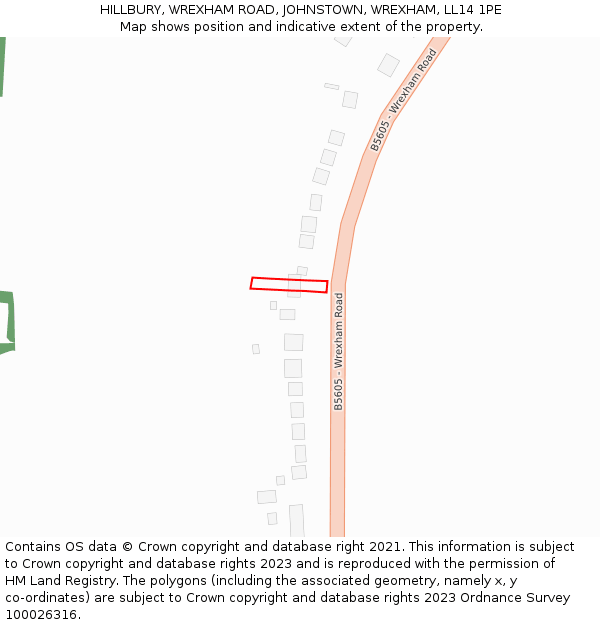 HILLBURY, WREXHAM ROAD, JOHNSTOWN, WREXHAM, LL14 1PE: Location map and indicative extent of plot