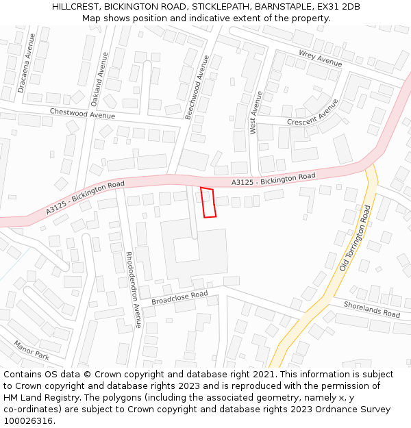 HILLCREST, BICKINGTON ROAD, STICKLEPATH, BARNSTAPLE, EX31 2DB: Location map and indicative extent of plot