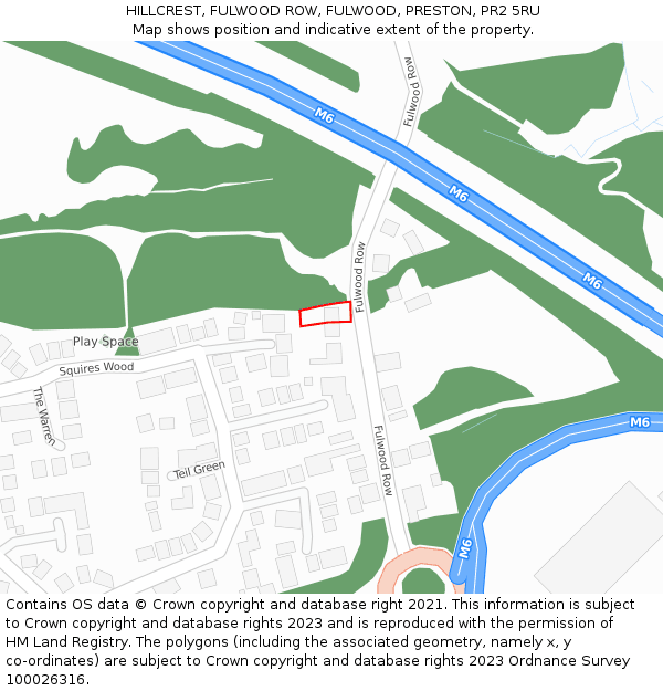 HILLCREST, FULWOOD ROW, FULWOOD, PRESTON, PR2 5RU: Location map and indicative extent of plot