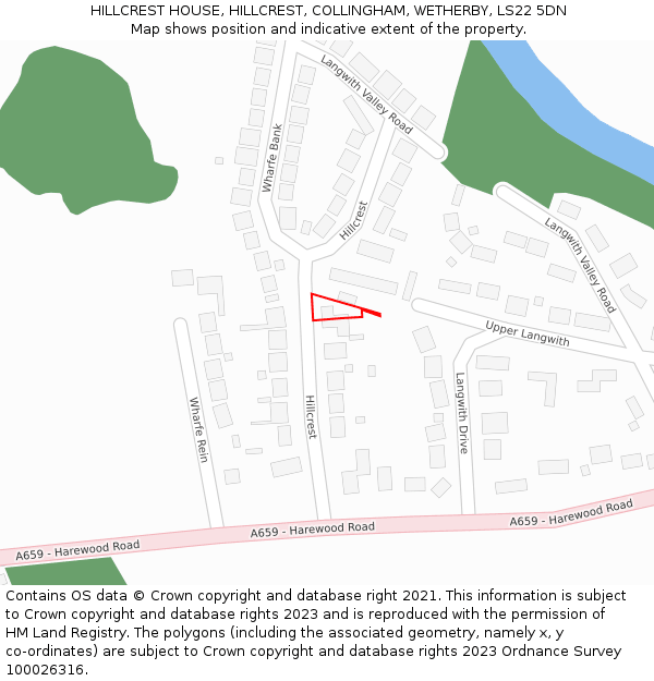 HILLCREST HOUSE, HILLCREST, COLLINGHAM, WETHERBY, LS22 5DN: Location map and indicative extent of plot