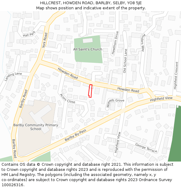 HILLCREST, HOWDEN ROAD, BARLBY, SELBY, YO8 5JE: Location map and indicative extent of plot