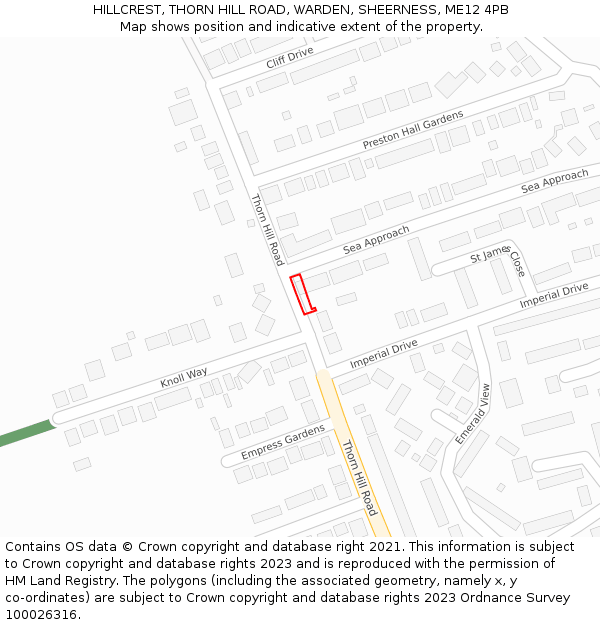HILLCREST, THORN HILL ROAD, WARDEN, SHEERNESS, ME12 4PB: Location map and indicative extent of plot