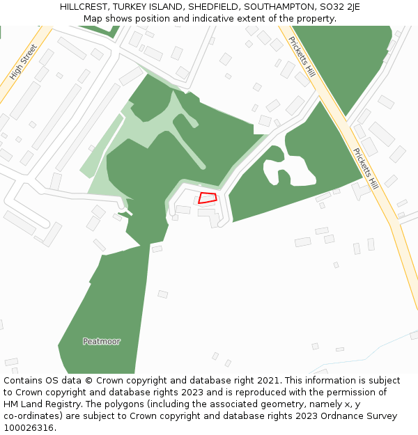 HILLCREST, TURKEY ISLAND, SHEDFIELD, SOUTHAMPTON, SO32 2JE: Location map and indicative extent of plot
