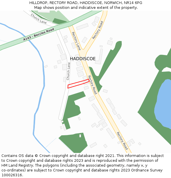 HILLDROP, RECTORY ROAD, HADDISCOE, NORWICH, NR14 6PG: Location map and indicative extent of plot