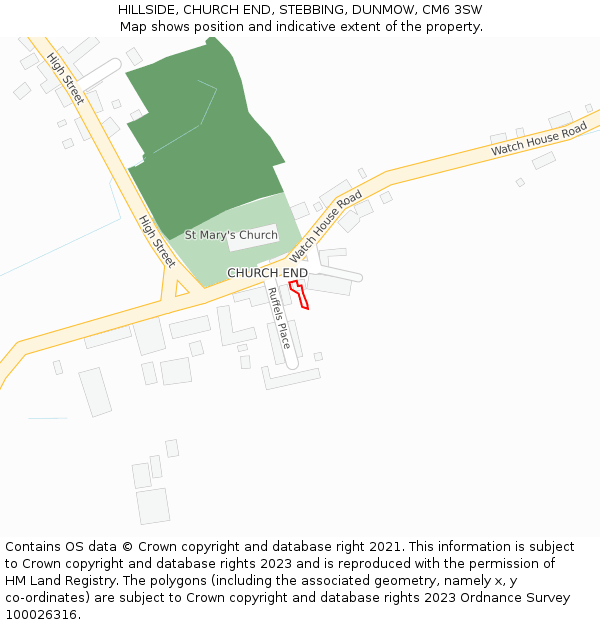 HILLSIDE, CHURCH END, STEBBING, DUNMOW, CM6 3SW: Location map and indicative extent of plot