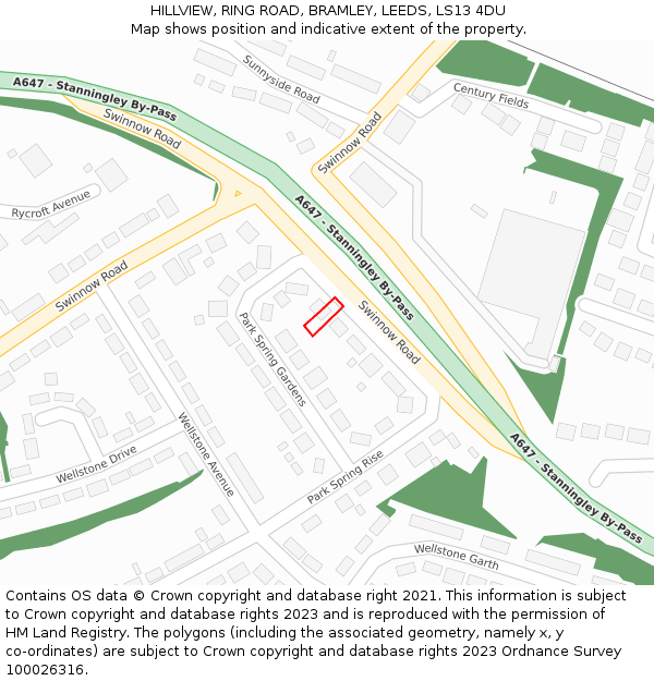 HILLVIEW, RING ROAD, BRAMLEY, LEEDS, LS13 4DU: Location map and indicative extent of plot