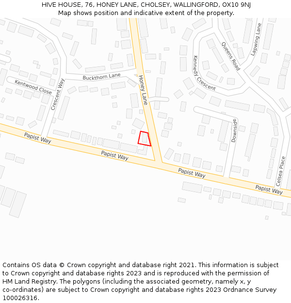 HIVE HOUSE, 76, HONEY LANE, CHOLSEY, WALLINGFORD, OX10 9NJ: Location map and indicative extent of plot