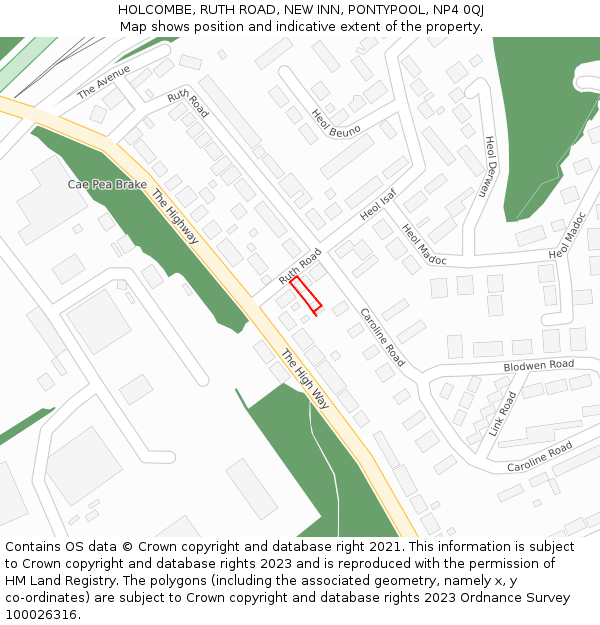 HOLCOMBE, RUTH ROAD, NEW INN, PONTYPOOL, NP4 0QJ: Location map and indicative extent of plot