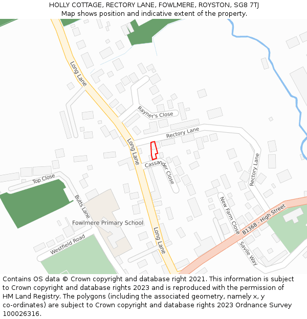 HOLLY COTTAGE, RECTORY LANE, FOWLMERE, ROYSTON, SG8 7TJ: Location map and indicative extent of plot
