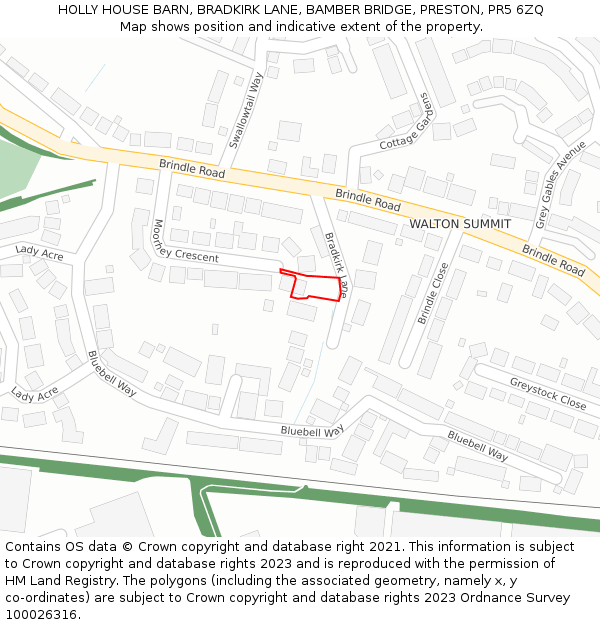 HOLLY HOUSE BARN, BRADKIRK LANE, BAMBER BRIDGE, PRESTON, PR5 6ZQ: Location map and indicative extent of plot