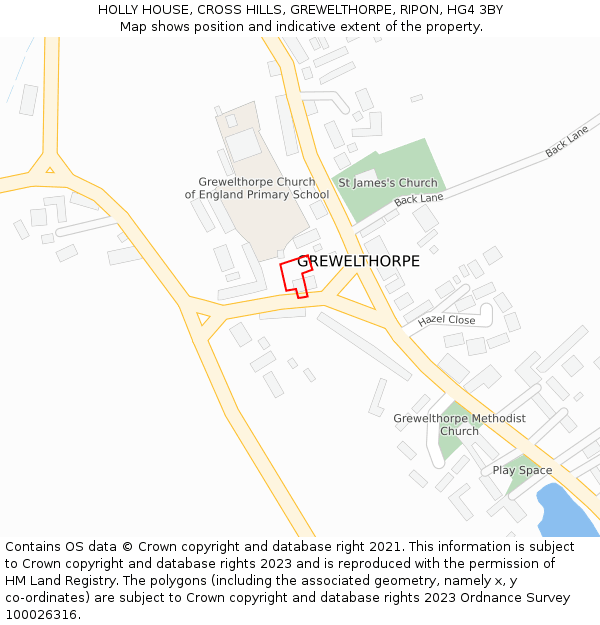 HOLLY HOUSE, CROSS HILLS, GREWELTHORPE, RIPON, HG4 3BY: Location map and indicative extent of plot