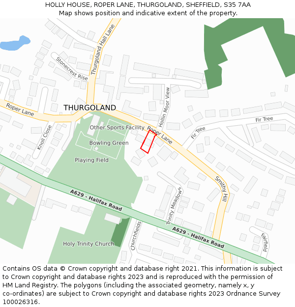HOLLY HOUSE, ROPER LANE, THURGOLAND, SHEFFIELD, S35 7AA: Location map and indicative extent of plot