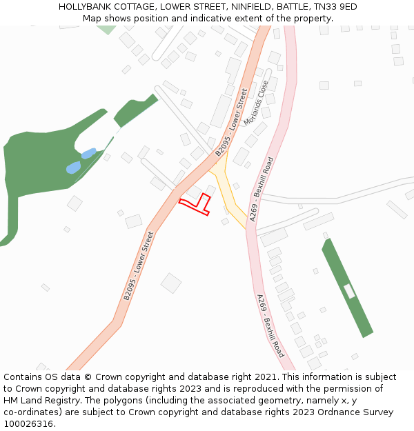 HOLLYBANK COTTAGE, LOWER STREET, NINFIELD, BATTLE, TN33 9ED: Location map and indicative extent of plot