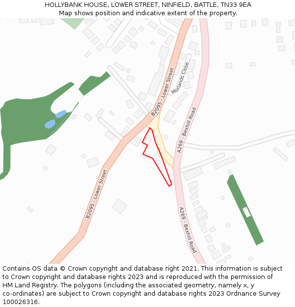 HOLLYBANK HOUSE, LOWER STREET, NINFIELD, BATTLE, TN33 9EA: Location map and indicative extent of plot