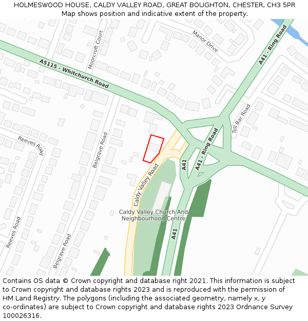 HOLMESWOOD HOUSE, CALDY VALLEY ROAD, GREAT BOUGHTON, CHESTER, CH3 5PR: Location map and indicative extent of plot