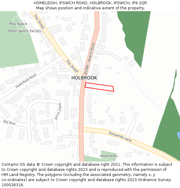 HOMELEIGH, IPSWICH ROAD, HOLBROOK, IPSWICH, IP9 2QR: Location map and indicative extent of plot