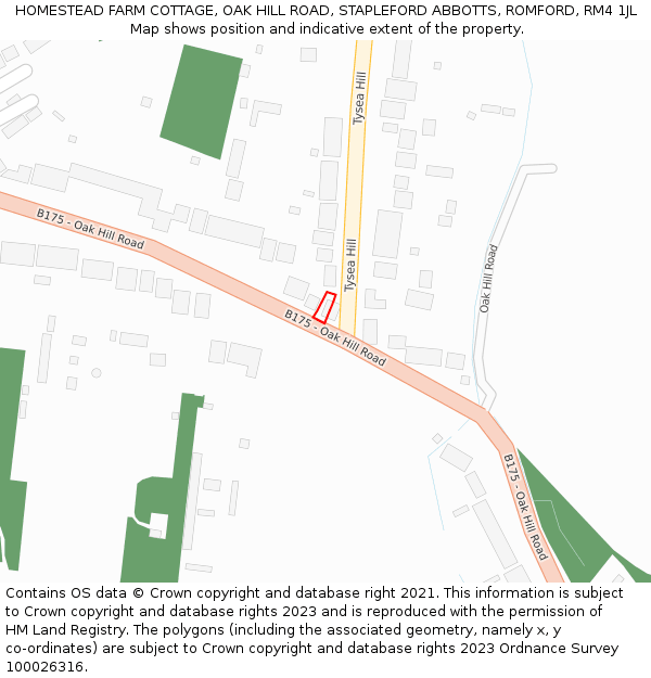 HOMESTEAD FARM COTTAGE, OAK HILL ROAD, STAPLEFORD ABBOTTS, ROMFORD, RM4 1JL: Location map and indicative extent of plot