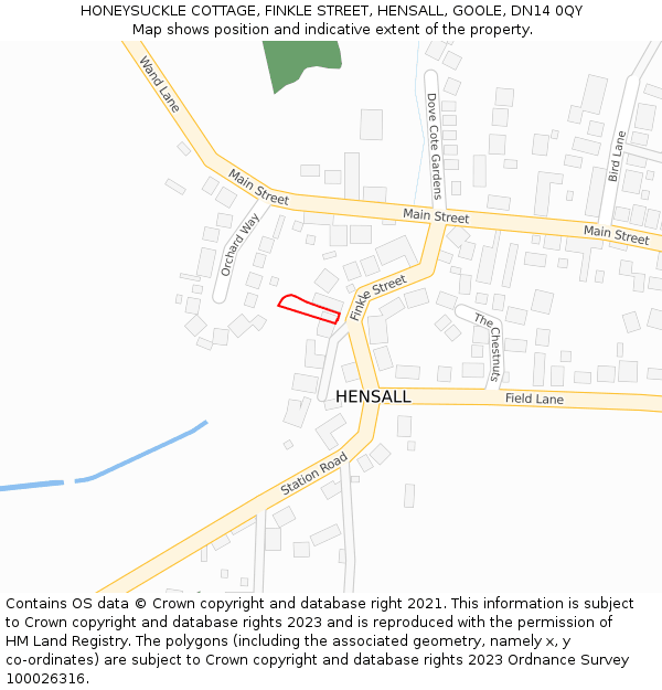 HONEYSUCKLE COTTAGE, FINKLE STREET, HENSALL, GOOLE, DN14 0QY: Location map and indicative extent of plot