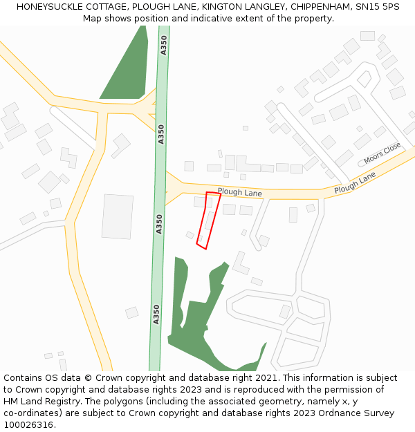 HONEYSUCKLE COTTAGE, PLOUGH LANE, KINGTON LANGLEY, CHIPPENHAM, SN15 5PS: Location map and indicative extent of plot