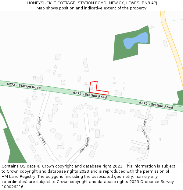 HONEYSUCKLE COTTAGE, STATION ROAD, NEWICK, LEWES, BN8 4PJ: Location map and indicative extent of plot