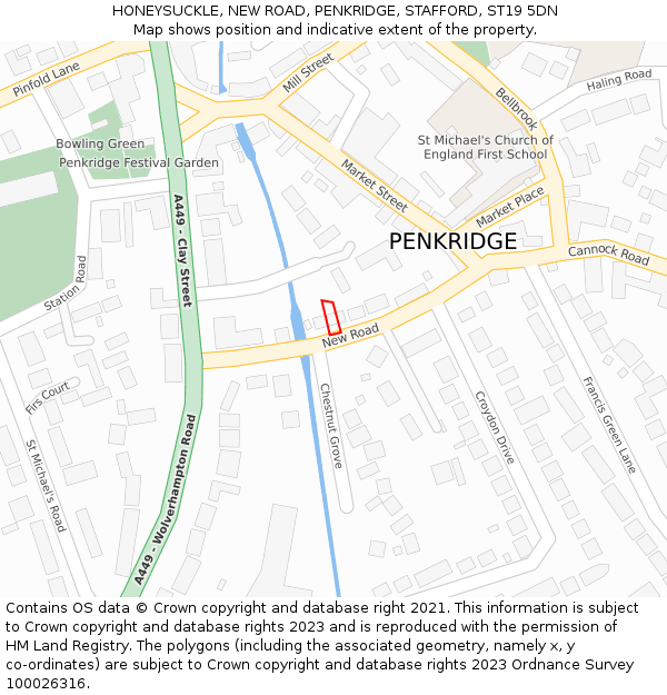 HONEYSUCKLE, NEW ROAD, PENKRIDGE, STAFFORD, ST19 5DN: Location map and indicative extent of plot