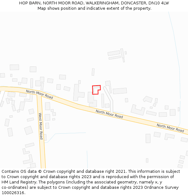 HOP BARN, NORTH MOOR ROAD, WALKERINGHAM, DONCASTER, DN10 4LW: Location map and indicative extent of plot