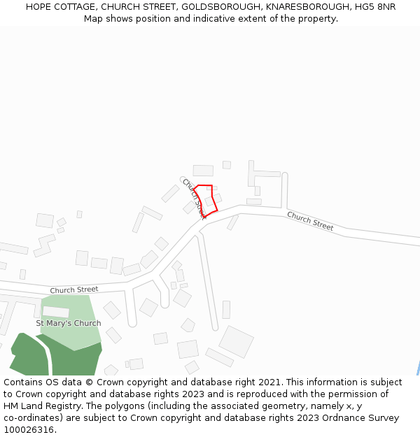 HOPE COTTAGE, CHURCH STREET, GOLDSBOROUGH, KNARESBOROUGH, HG5 8NR: Location map and indicative extent of plot