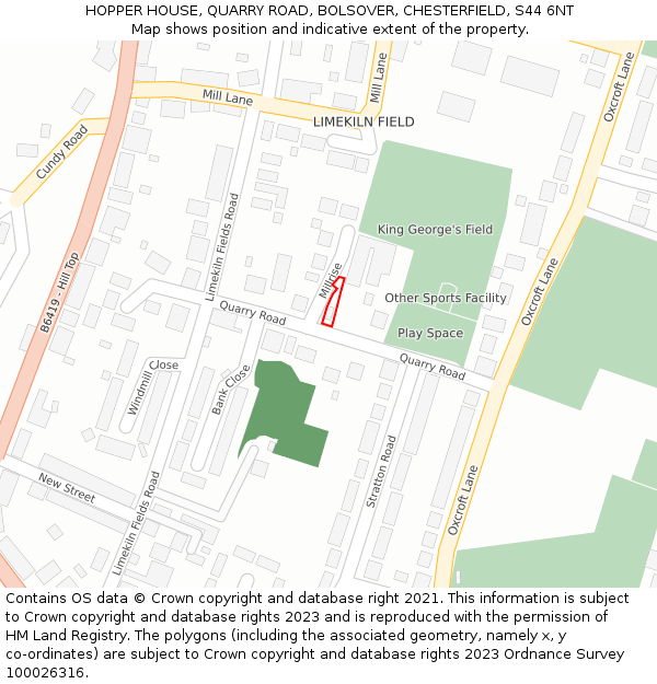HOPPER HOUSE, QUARRY ROAD, BOLSOVER, CHESTERFIELD, S44 6NT: Location map and indicative extent of plot