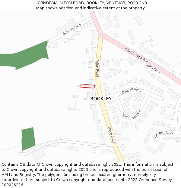 HORNBEAM, NITON ROAD, ROOKLEY, VENTNOR, PO38 3NR: Location map and indicative extent of plot