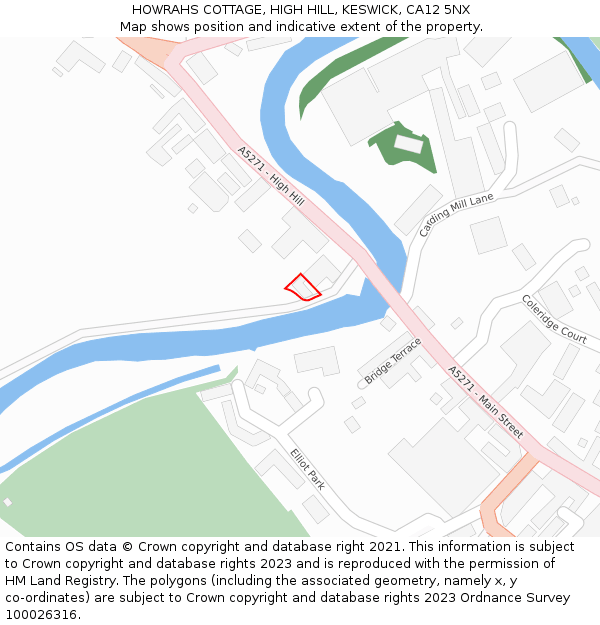 HOWRAHS COTTAGE, HIGH HILL, KESWICK, CA12 5NX: Location map and indicative extent of plot