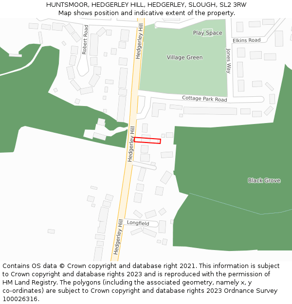 HUNTSMOOR, HEDGERLEY HILL, HEDGERLEY, SLOUGH, SL2 3RW: Location map and indicative extent of plot