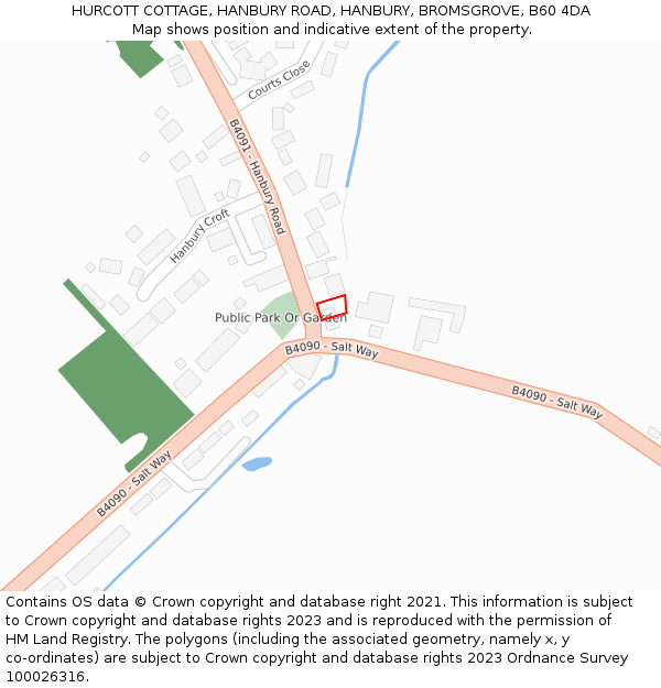 HURCOTT COTTAGE, HANBURY ROAD, HANBURY, BROMSGROVE, B60 4DA: Location map and indicative extent of plot