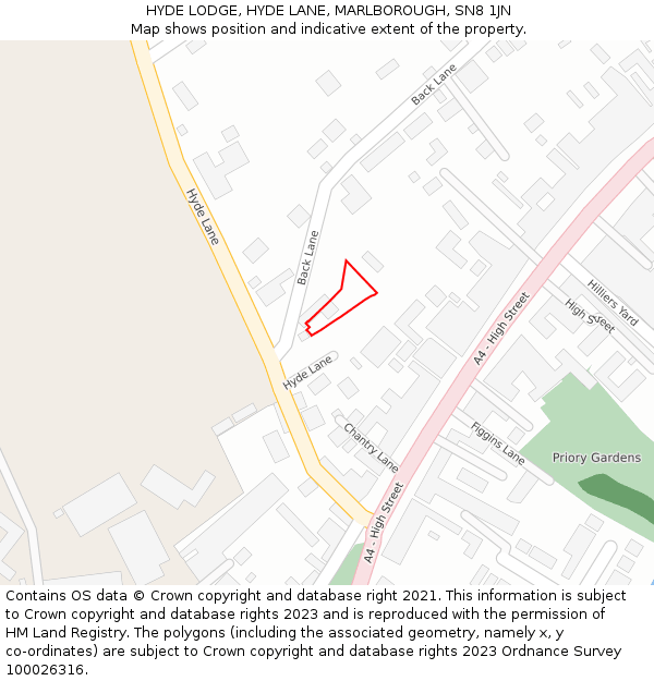 HYDE LODGE, HYDE LANE, MARLBOROUGH, SN8 1JN: Location map and indicative extent of plot