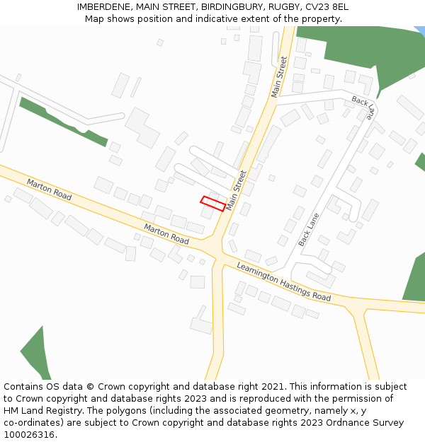 IMBERDENE, MAIN STREET, BIRDINGBURY, RUGBY, CV23 8EL: Location map and indicative extent of plot