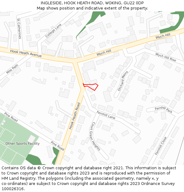 INGLESIDE, HOOK HEATH ROAD, WOKING, GU22 0DP: Location map and indicative extent of plot