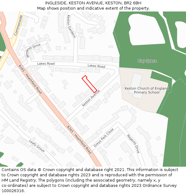 INGLESIDE, KESTON AVENUE, KESTON, BR2 6BH: Location map and indicative extent of plot