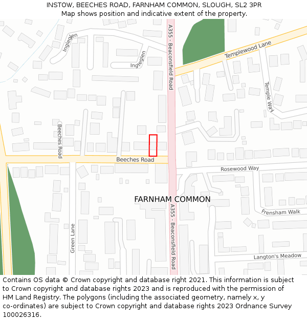 INSTOW, BEECHES ROAD, FARNHAM COMMON, SLOUGH, SL2 3PR: Location map and indicative extent of plot