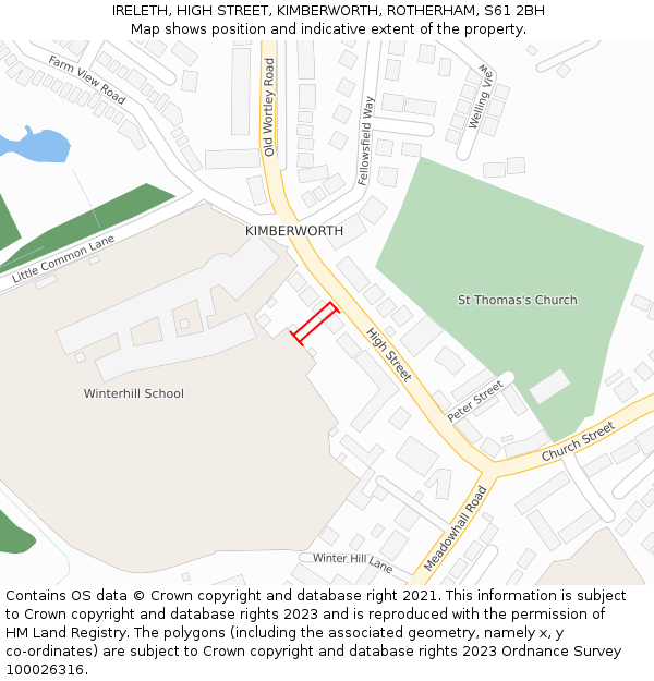 IRELETH, HIGH STREET, KIMBERWORTH, ROTHERHAM, S61 2BH: Location map and indicative extent of plot