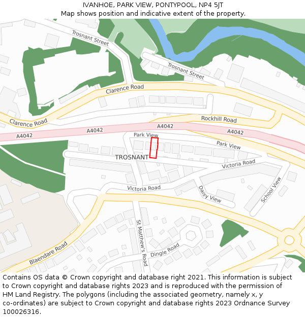 IVANHOE, PARK VIEW, PONTYPOOL, NP4 5JT: Location map and indicative extent of plot