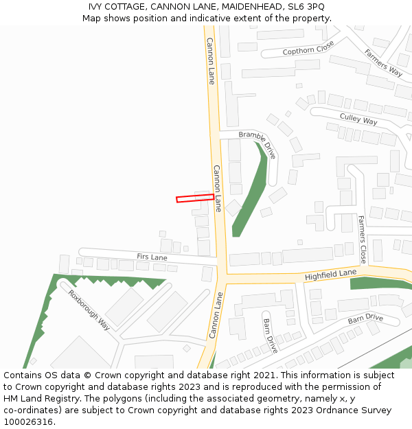 IVY COTTAGE, CANNON LANE, MAIDENHEAD, SL6 3PQ: Location map and indicative extent of plot