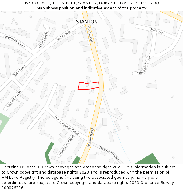 IVY COTTAGE, THE STREET, STANTON, BURY ST. EDMUNDS, IP31 2DQ: Location map and indicative extent of plot