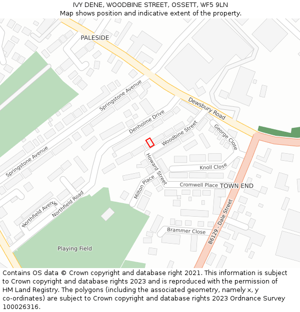 IVY DENE, WOODBINE STREET, OSSETT, WF5 9LN: Location map and indicative extent of plot