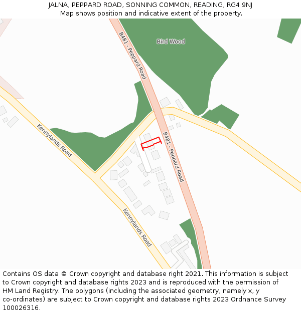 JALNA, PEPPARD ROAD, SONNING COMMON, READING, RG4 9NJ: Location map and indicative extent of plot