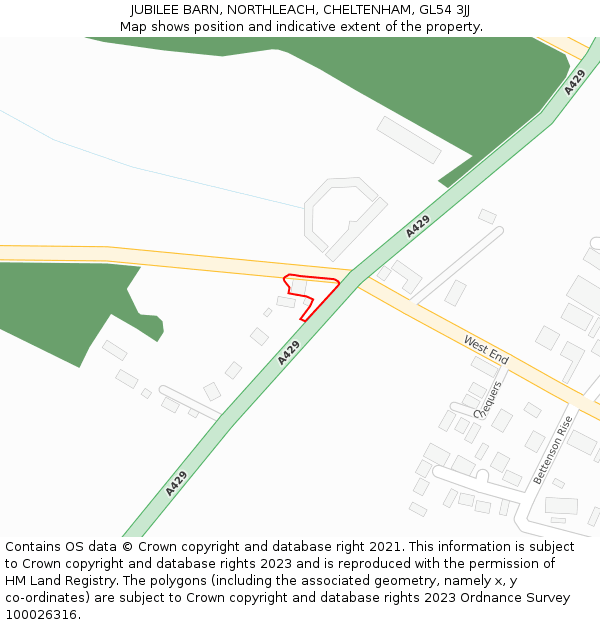 JUBILEE BARN, NORTHLEACH, CHELTENHAM, GL54 3JJ: Location map and indicative extent of plot