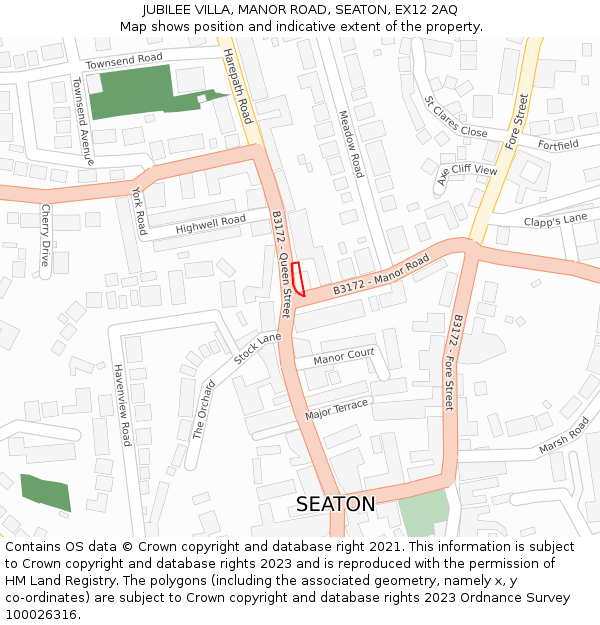 JUBILEE VILLA, MANOR ROAD, SEATON, EX12 2AQ: Location map and indicative extent of plot