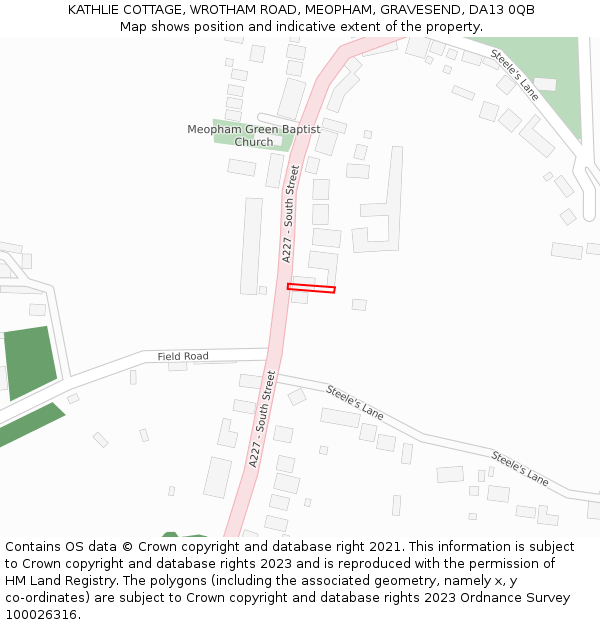 KATHLIE COTTAGE, WROTHAM ROAD, MEOPHAM, GRAVESEND, DA13 0QB: Location map and indicative extent of plot