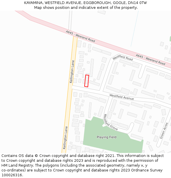 KAYAMINA, WESTFIELD AVENUE, EGGBOROUGH, GOOLE, DN14 0TW: Location map and indicative extent of plot