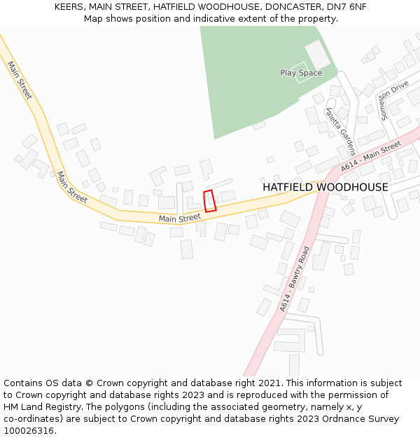 KEERS, MAIN STREET, HATFIELD WOODHOUSE, DONCASTER, DN7 6NF: Location map and indicative extent of plot
