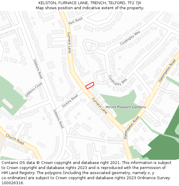 KELSTON, FURNACE LANE, TRENCH, TELFORD, TF2 7JX: Location map and indicative extent of plot