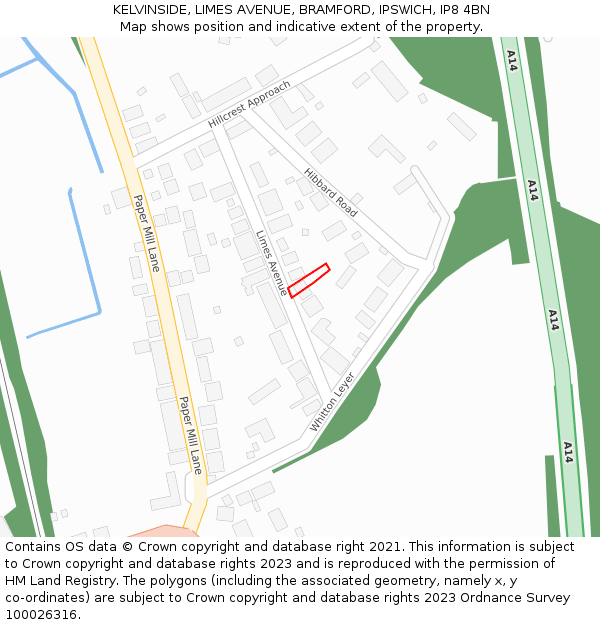 KELVINSIDE, LIMES AVENUE, BRAMFORD, IPSWICH, IP8 4BN: Location map and indicative extent of plot